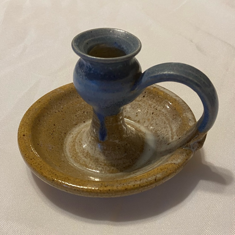 Handmade Rustic Blue and Brown Ceramic Candle Holder